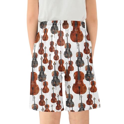 ALAZA Brown Violin White Music Pajama Shorts Sleep Shorts Pant Lounge Pajama Bottoms Elastic Waist with Pockets2