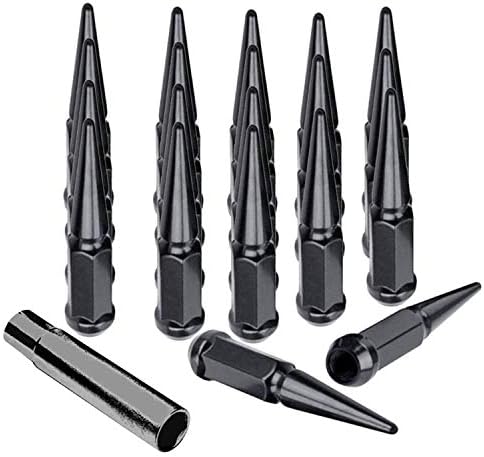 12x1.25 Lug Nuts Spiked 20 pcs Black Solid Steel Wheel Lug Nuts with 1 Installation Key