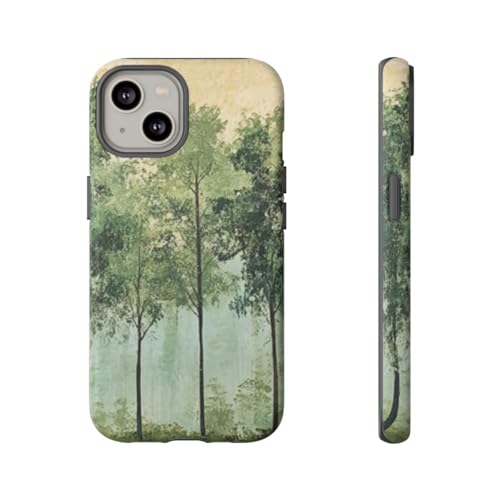 Art mural ligne d'arbre verte coque rigide mate pour iPhone 14