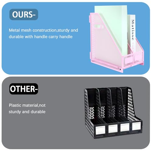 TSDRBWO Desk Organizers Metal Magazine File Holder Racks Desktop Folder Storage Binder Organiser Document Organization for Home Office & Classroom,2 Vertical Compartments-Pink by TSDRBWO - Image 4