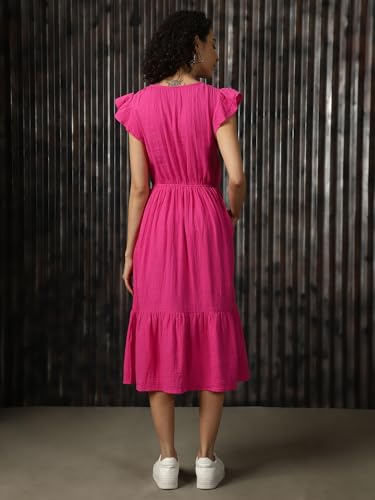 Image of High Star Women Cotton Solid Regular fit V-Neck Sleeveless Dresses
