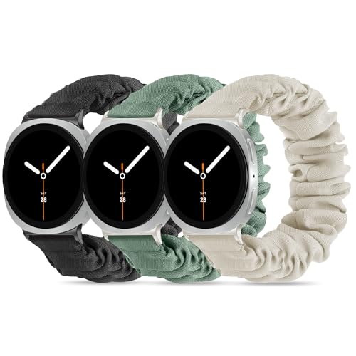 Compatible with Samsung Galaxy Watch 8 Band 40mm 44mm/Galaxy Watch 8 Classic 46mm, Stretchy Scrunchie Cute Elastic Fabric Nylon Bands（3-Pack ） Women by Tovimall - Used condition - US$10.87