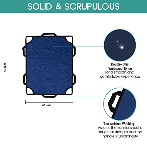 Tinfau Positioning Bed Pad With Handles, 50" X 40" Multipurpose Waterproof Transfer Draw Sheets For Hospital Bed, Patient Slide Sheet For Lifting & Sliding, Reusable & Washable Lift Sheet, Dark Blue #TOP2