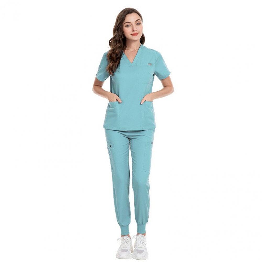 Hrippy Uniforme Médico De Manga Corta para Mujer, Tops + Pantalones, Uniforme para Enfermería, Tienda De Mascotas, Médico, Ropa De Trabajo para Cirugía Médica, Conjunto Exfoliante
