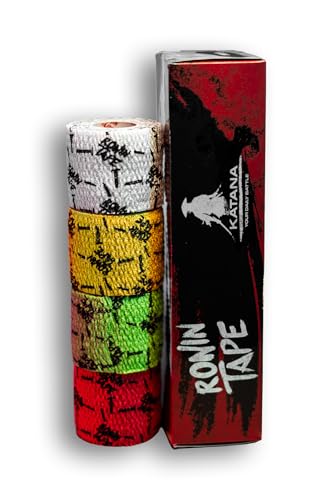 RoninTape® Katana Tape Elastico per Pollici e Dita Grip Estremo per Hook Grip wod e Sollevamento Pesi Ultra Resistente Antisudore Ipoallergenico Confezione da 4 Nastri