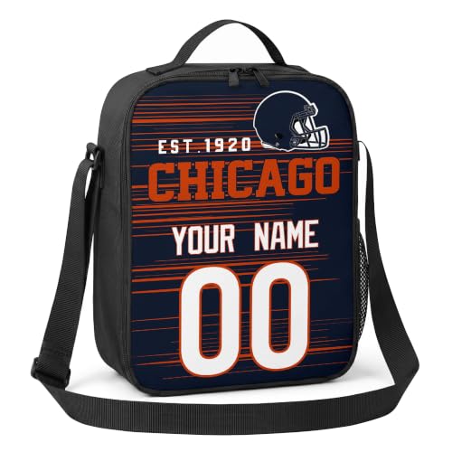 Image of Chicago Lunch Bag Custom Name and Number Personalized Gifts | Custom Personalized Lunch Box for Men Women