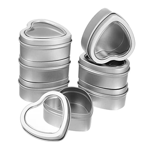 HOODANCOS 12 Pcs Heart Shape Box with Window Valentine Tin Cans for Candle Making Candy Display Small Present Storage