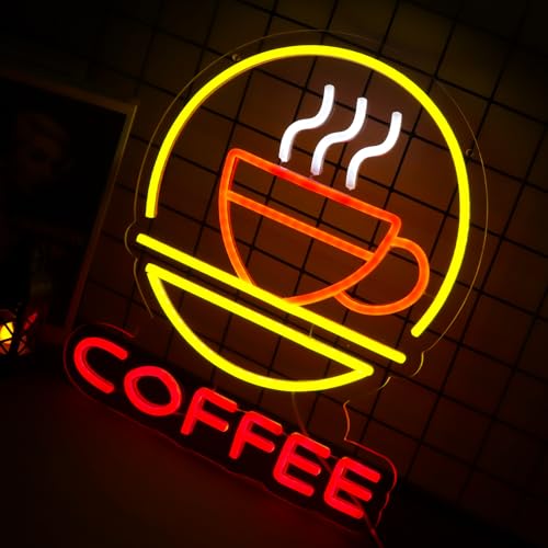 Image of Coffee Neon Sign Dimmable Led Coffee Lights Wall Decor for Cafes, Hotels, Restaurants, Coffee Bars, Kitchen Party Gift Art for Fans Boys Girls 12.2 x 14.7IN-USB Powered-Acrylic