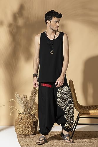 Image of The Veshti Company Printed Harem Pants for Men's Cotton Hippie Style Baggy Boho Yoga Pajama Pant with Pocket