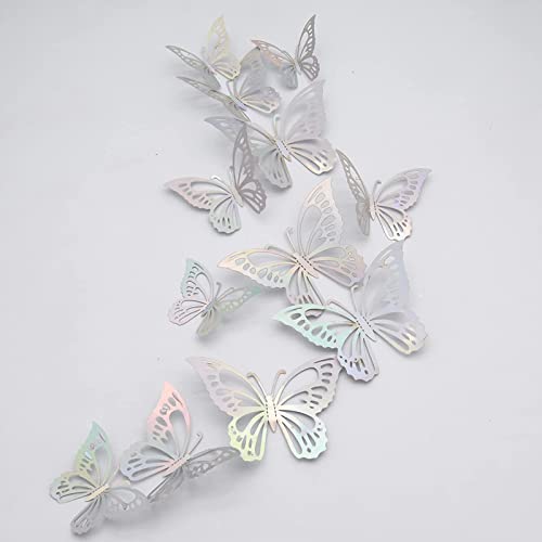 24 adhesivos 3D mariposa para pared plateados miniatura 3