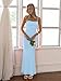Mokoru Women's Sexy Bodycon Ruched Maxi Dress Square Neck Cocktail Party Long Dresses, Small, Baby Blue