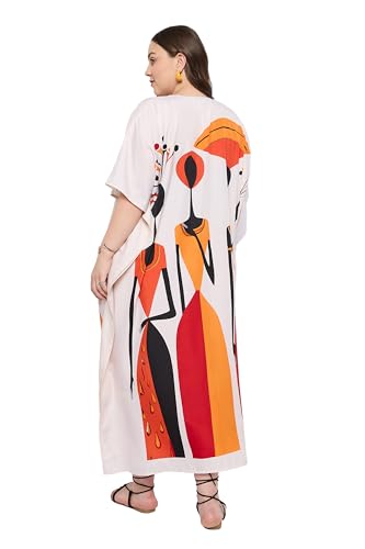 Image of Gypsie Blu Women Plus Size Kaftan Dress Beach Cover Up Maxi Dresses for Women, V-Neck Kimono Sleeve 1X-3X