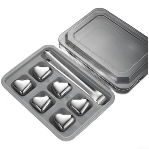 Pietre per whisky, cubetti di ghiaccio riutilizzabili in acciaio inox a forma di cuore, set di pietre refrigeranti per vodka, vino, bevande senza diluizione, raffreddamento (B)