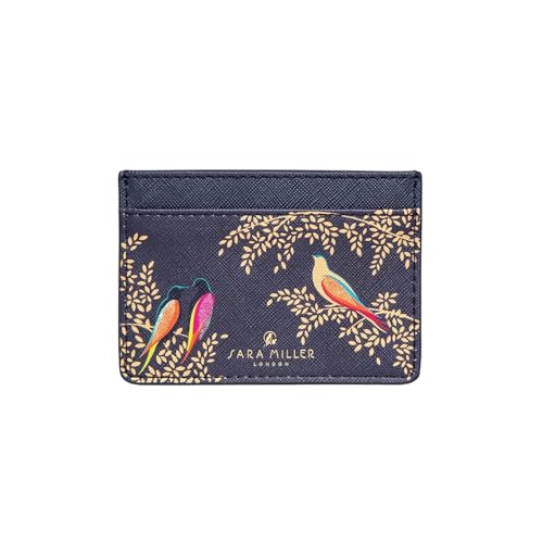 Sara Miller London Credit Card Holder, Women's Slim Wallet, Holds up to 4 Cards, Faux Leather, Smoky Blue Birds
