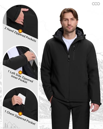 33,000ft Men's Waterproof Ski Jacket Fleece Jacket Warm Winter Coat Windproof Rain Jackets Outdoor Thermal Coats for Hiking Skiing Walking - Image 6