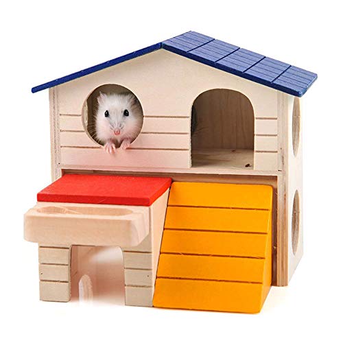 ハムスターハウス 木製 2階建て 天然木 プレイハウス ペット 小屋 小動物の隠れ家 遊び場 小さな動物 滑り台 はしご