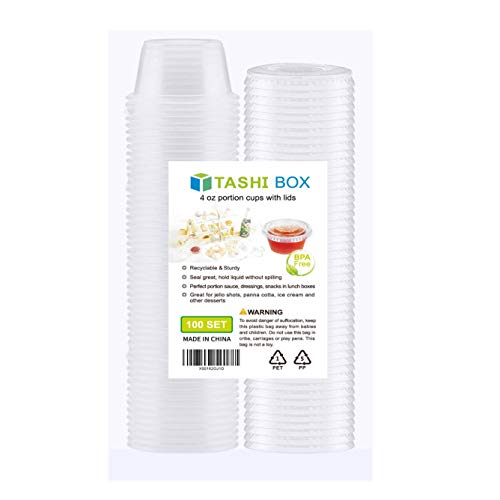 Tashibox 4 Oz Plastic Cups/Disposable Portion Cups/Souffle Cups With Lids, 100 Sets… #TOP4