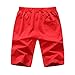 Boy's Casual Shorts Summer Drawstring Elastic Waist Solid Color Side Zipper Pockets Fashion Comfy Shorts,Red,12