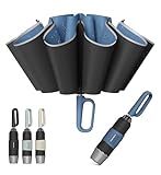 QWB TUMAAOTU Inverted Umbrella with Carabiner Handle, Compact Wind Proof Umbrellas For Rain and Sun Protection, Portable Reverse Folding Umbrella, Car Umbrella for Women Men, 10 Ribs (UV Blue)