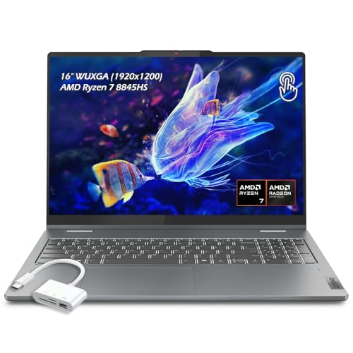 Image of Lenovo IdeaPad 5 2-in-1 16 inch WUXGA Touch Laptop, AMD Ryzen 7 8845HS, 16GB RAM, 2TB SSD, Backlit KB, Wi-Fi6, FP Reader, AMD Radeon Graphics, Windows 11, Luna Grey, w /USB Hub, W /GaLiMu