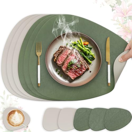 HELI MIAO 6er Set Tischset aus Leder-Imitat，Platzsets abwaschbar und wasserdicht，Platzdeckchen Lederoptik mit Untersetzer… – Ansicht 1