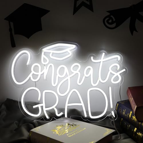 Image of Congrats Grad Neon Sign Class of 2026 Graduation Decorations LED Neon Light for Graduation Party Decoration Grad Sign Gift Celebration Grad Neon Wall Sign 16.7 inchx11.3 inch