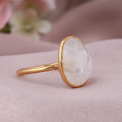 14K Yellow Gold Plated Rose Quartz Moonstone Labradorite Ring in 925 Sterling Silver for Women3