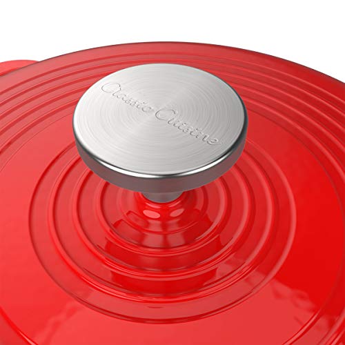 Classic Cuisine Cast Iron Dutch Lid 3 Quart Enamel Coated Oven Or Stovetop-For Soup, Chicken, Pot Roast And More-Kitchen Cookware, Red #TOP6