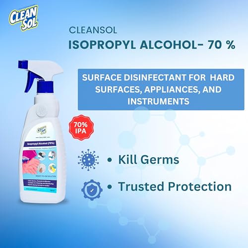 Image of Cleansol Isopropyl Alcohol (70%) For Cleaning | Multipurpose Disinfectant & Surface Sanitizer Spray | No Residue | Rubbing Alcohol for Derma Roller | For Home, Office, Hospital & Clinic - 500ml