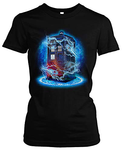 Police Box Damen Girlie T-Shirt | Doctor Dalek Tardis Who Logo (M)