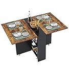 Folding Dining Table with 6 Wheels, Drop Leaf Tables for Small Spaces, Foldable Dining Table with 2-Layer Storage Rack, Folding Kitchen Table, Rustic Brown and Black