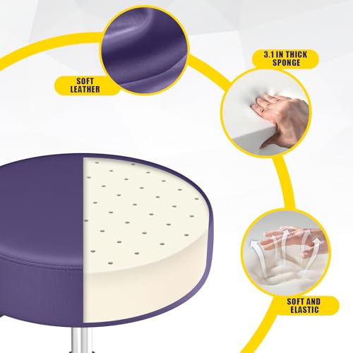 Image of YEEZEE Rolling Stool with Wheels and Ultra Soft Cushion for Salon, Purple