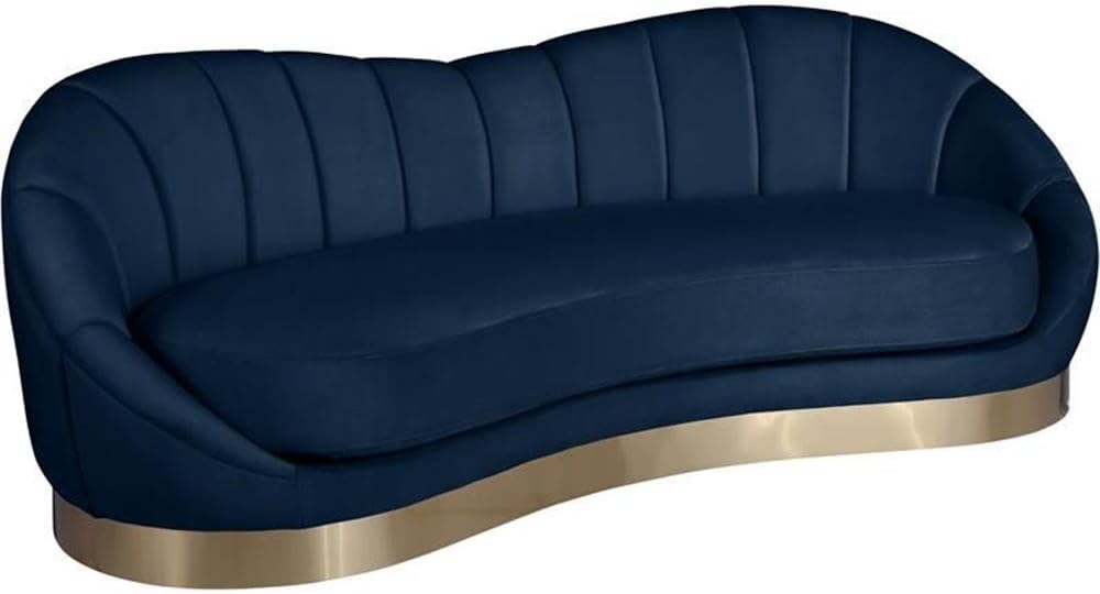 Meridian Furniture Shelly Collection Modern | Contemporary Velvet Upholstered Shell Shaped Chair with Brushed Gold Stainless Steel Base, 90" W x 40.75" D x 32" H, Black