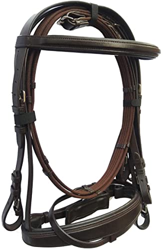 Soft Padded Premium Black Leather Bridle For Horses | The Padded Bridle With Reigns | English Leather Browband And Noseband Padding | Comfortable, Safe, Gentle And Effective (Brown, Extra Full) #TOP1