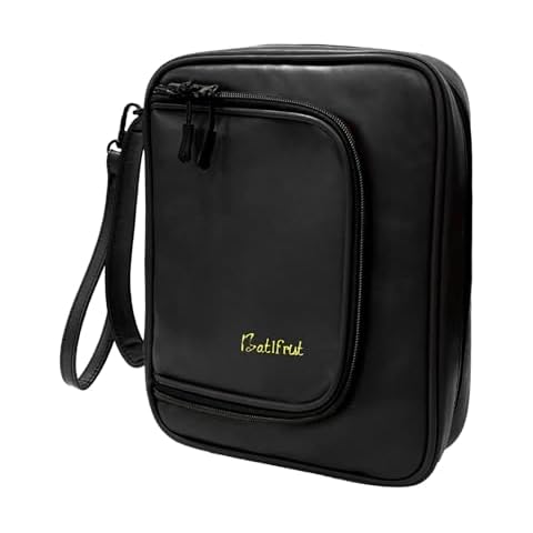 Bible Cover Case for Women, Church Book Pink Floral Bible Bag,Bible Carrying Case for Bible Accessories, Bible Book Cover with Zipper Pockets for Gils fits Bible Size Up to 9.5"x6.5"x2" Leather Black Cover