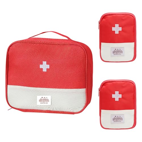 3pcs Ereiseapotheke Tasche Set, Rot Erste Hilfe Tasche Leer, Medikamententasche Reise Klein, Medikamenten Tasches Medizintasche Reise Aufbewahrungstaschen FüR Reisen, Camping (Klein, Mittel, Groß)