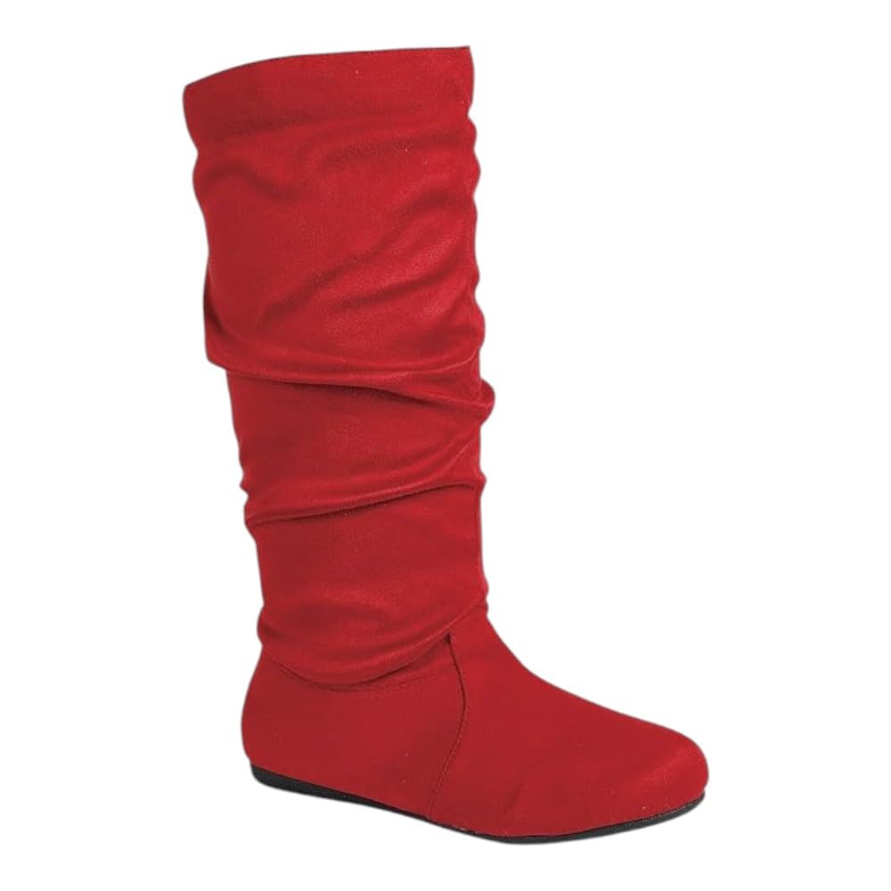Forever Link Women Round Toe Slouch Flat Mid Calf Knee High Boots