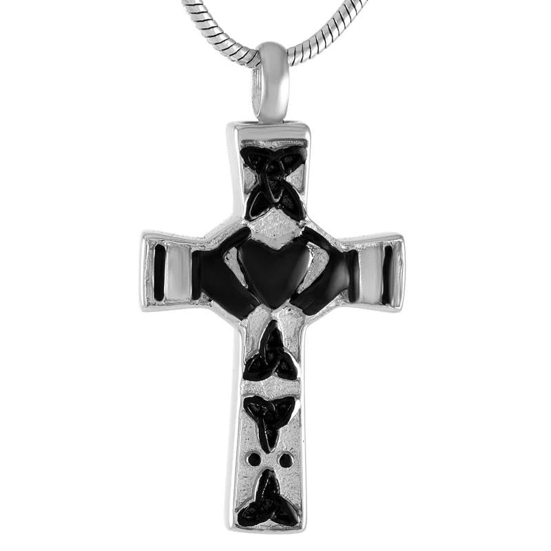 Pendentif de crémation étanche croix de l'amour en acier inoxydable noir