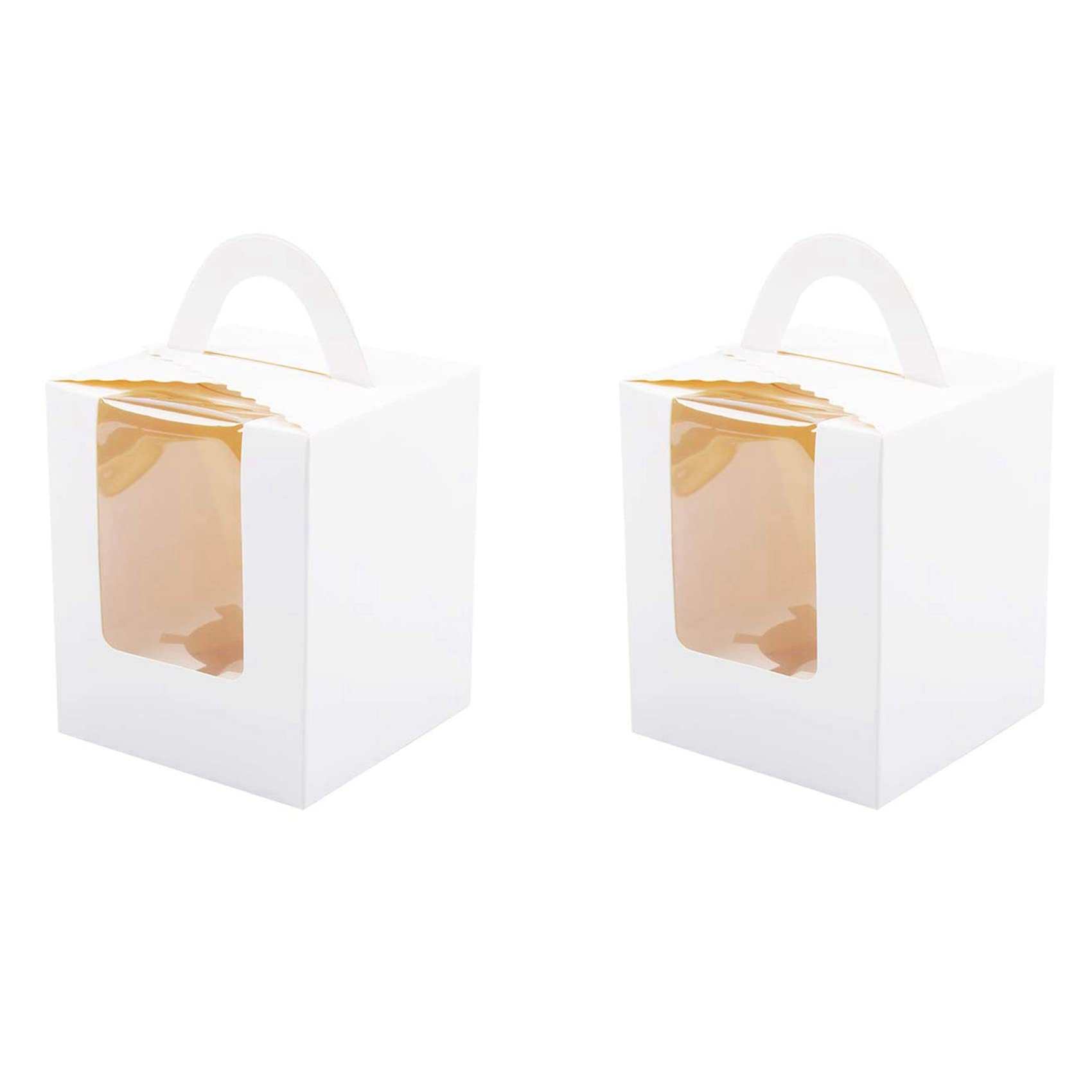 Hndhbfgrt 100 PCS Single Cupcake Boxes White Individual Cupcake Carrier Holders with Window Inserts for Bakery Wrapping Packaging