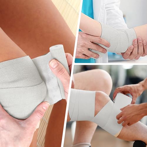 6 Stück Elastische Bandage, Weiße Kompressionsbinden Elastischer Verband mit Metallclips, Elastische Medizinische Fixierbinde für Handgelenke Knöchel Knie