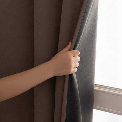 Image of HOMEMONDE 100% True Blackout Curtains 10 Feet Long Door - Pack of 2 Curtains, Embossed Panels Light Block Thermal Insulated & Noise Reducing Top Style Rod Pocket Curtains (Abstract Brown, 120Inch)