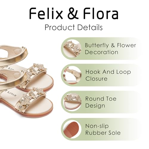 Image of Felix & Flora Toddler Girl Sandals -Flower Girl Dress Shoes Open Toe Little Kid Flats