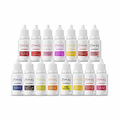 BAKE KING Combo of flavouring Syrups 30ML Each Essence for Baking Cakes, Jams, Jelies, Cookies, Ice Creams and Puddings Liquid Food Essence (PACK OF 15)