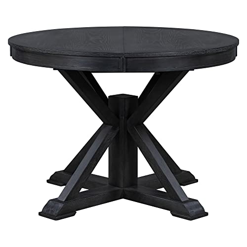 JURMALYN Extendable Round Dining Table for 4 6 Pedestal Dining Table Wood Country Rustic Dinner Room Table for Dining Room Kitchen (Black-42)(Only Table)