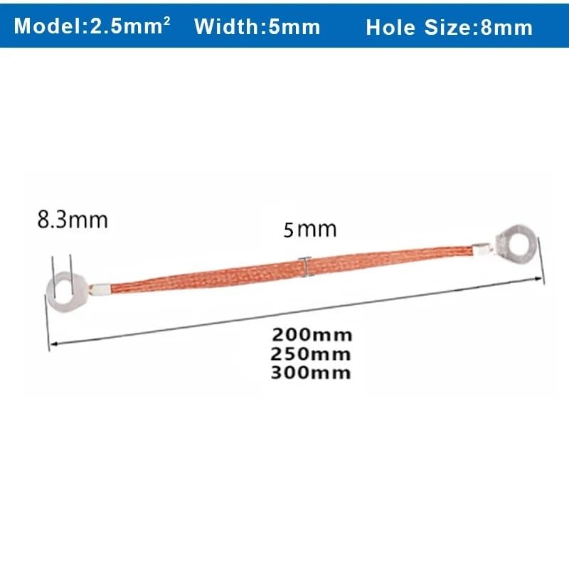 Kabel połączeniowy z oplotem miedzianym Przewód uziemiający 2,5/4/6 mm² 200/250/300 mm 8 mm otwór 100 szt. Do korytka kablowego(6 Square,300mm)