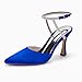 Coutgo Women Rhinestone Heels Kitten High Satin Pumps Pointed Toe Sparkly Sexy Wedding Dress Shoes Royal Blue