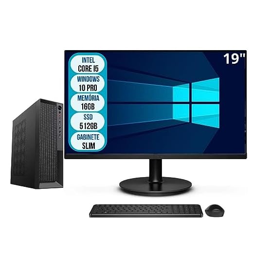 Computador Completo Slim Intel Core i5 16GB SSD 512GB Wifi Windows 10 Pro Monitor 19" 3green Office 3GO-029