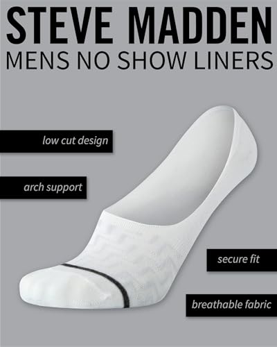 Steve Madden Mens No Show Socks - 5 Pack Invisible Mens Low Cut Socks with Arch Support (Shoe Size 10-13)2