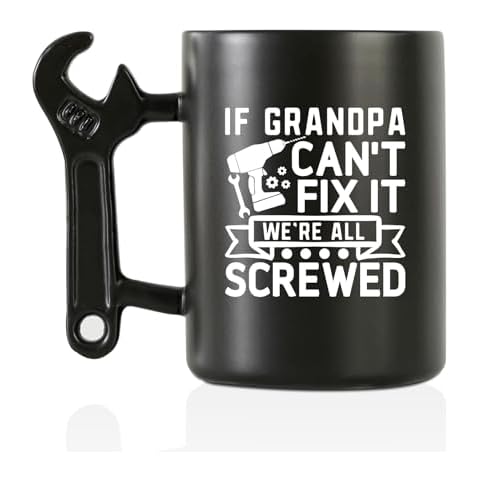 Onebttl Grandpa Gifts Wrench Coffee Mug, Grandfather Gift from Granddaughter and Grandson, 13.5oz/400ml Funny Ceramic Mug for Christmas, Father's Day - Grandpa Can Fix Cover