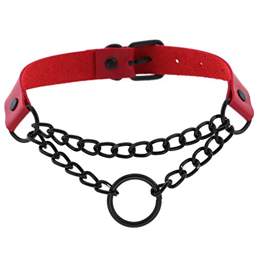 Leather Choker Collar Necklaces for Women Men Sexy Soft PU Punk Necklace chain (Red)